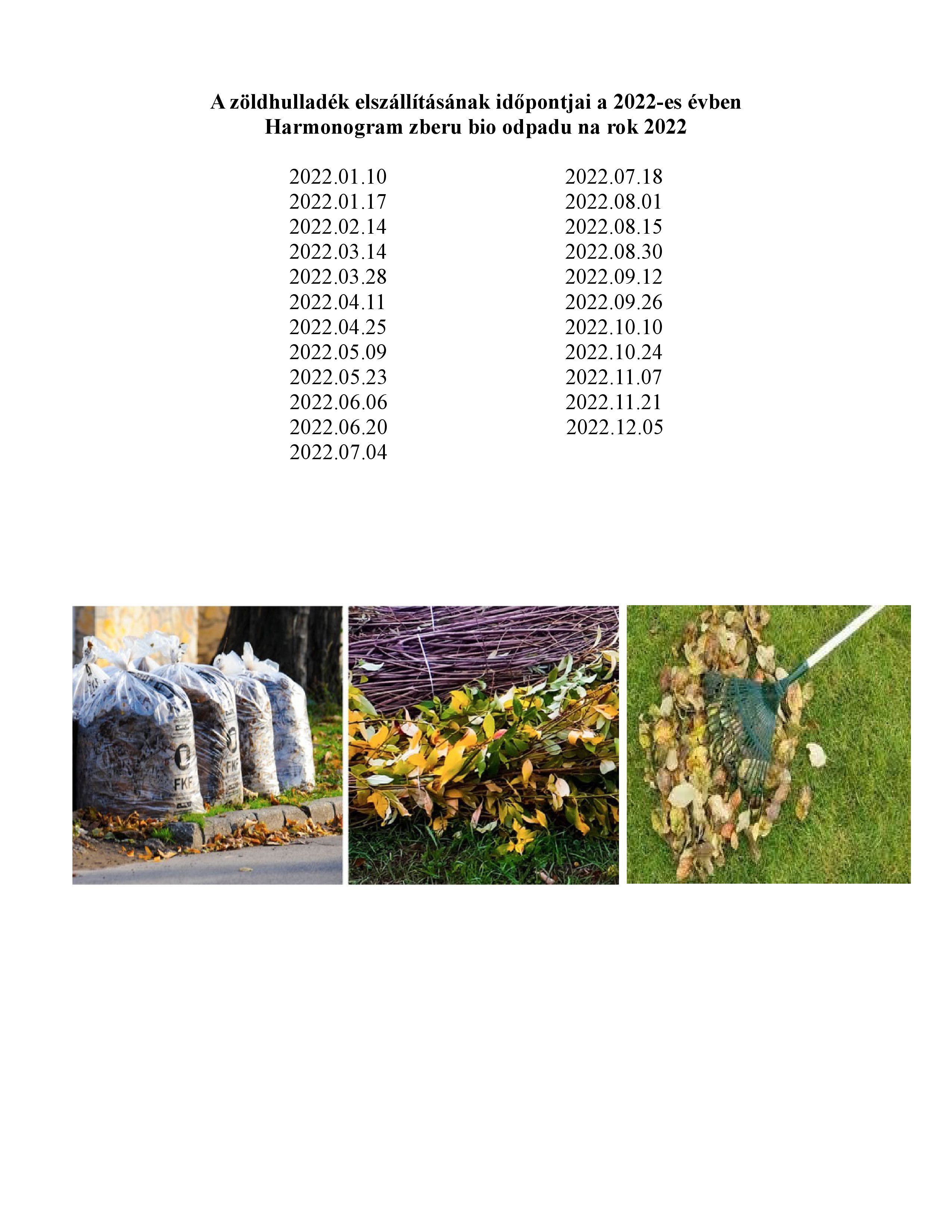 Harmonogram zberu bio odpadu na rok 2022